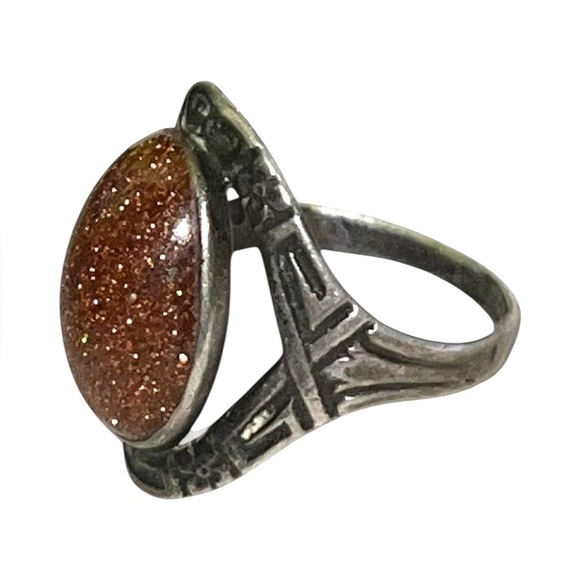 Vintage Navajo Sunstone Stamped Sterling Silver Ring from 1920's sz 4 - Picture 4 of 9